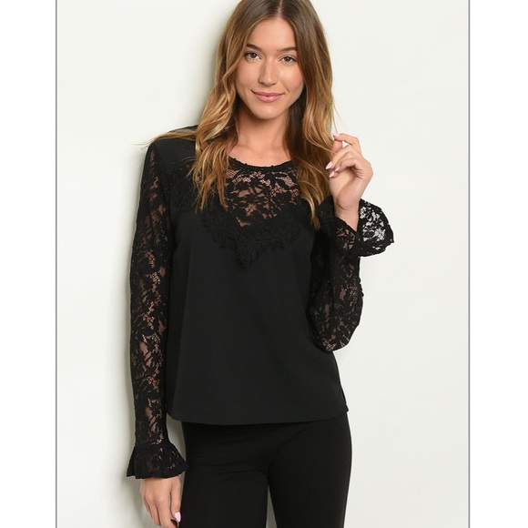 ☕️Black Lace Bell Sleeve Top🌟 - Picture 5 of 6